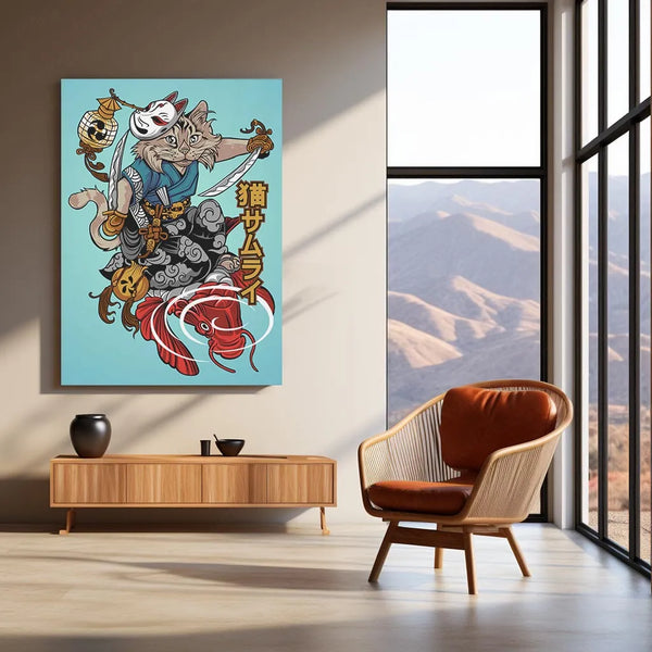 Anime Metal Poster | Nekoma Samurai Metal Poster | Feline Warrior Wall Art | Japanese Anime-Inspired Decor - TURTLEWINGS 