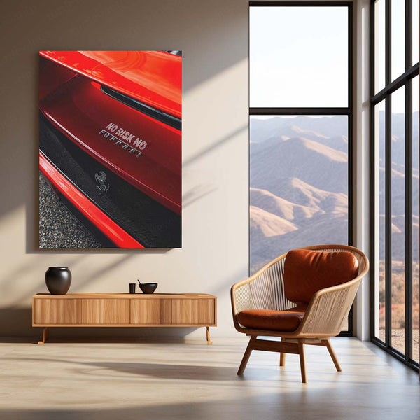 Cars Metal Poster | NO RISK NO FERRARI – Motivational Supercar Metal Poster | Ferrari Wall Frame