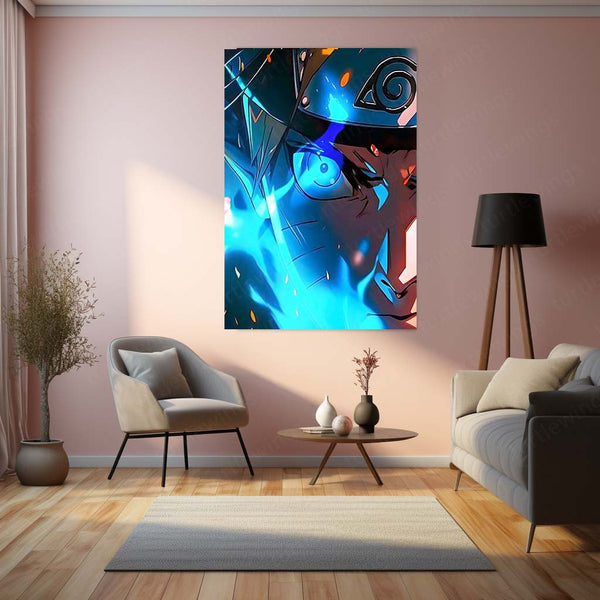 Anime Metal Poster | Naruto – Glowing Rage Neon Storm Edition Metal Poster | Anime Wall Frame