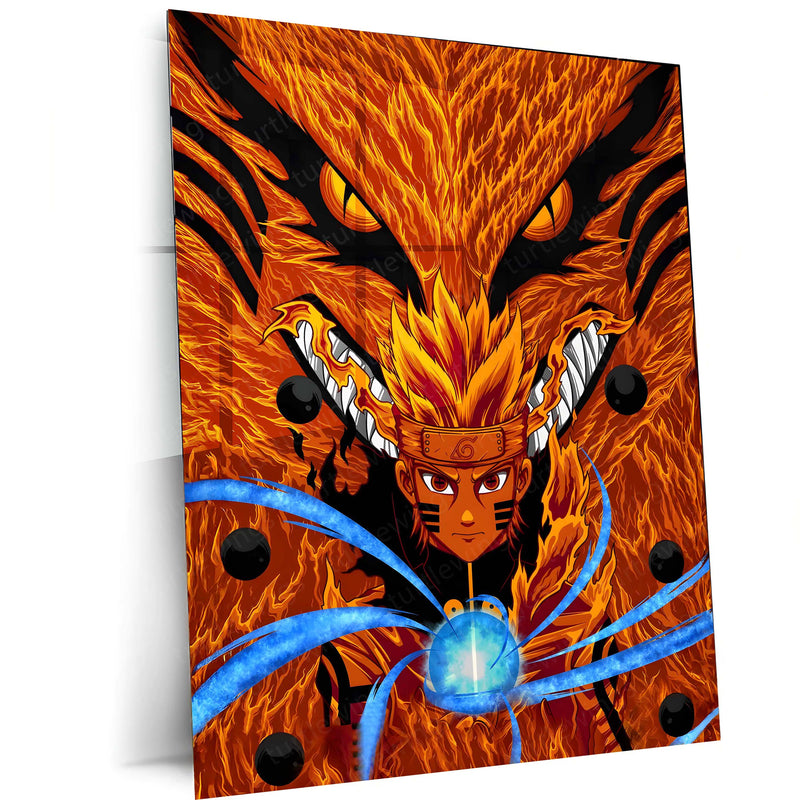 Anime Metal Poster | Naruto & Kurama – The Nine-Tails Bond | Chakra Mode Metal Frame Poster
