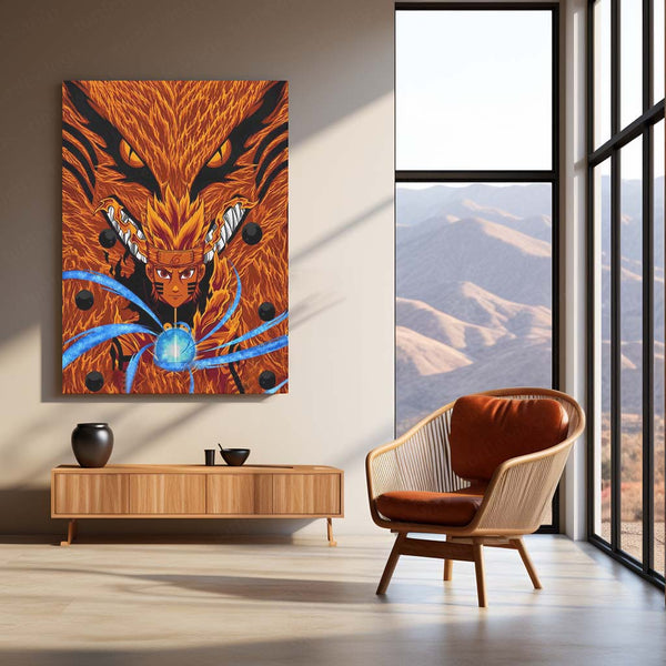 Anime Metal Poster | Naruto & Kurama – The Nine-Tails Bond | Chakra Mode Metal Frame Poster