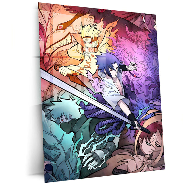 Anime Metal Poster | Naruto Shippuden Team 7 Power Metal Poster | Naruto Sasuke Kakashi Gaara Kurama Anime Wall Art | Premium