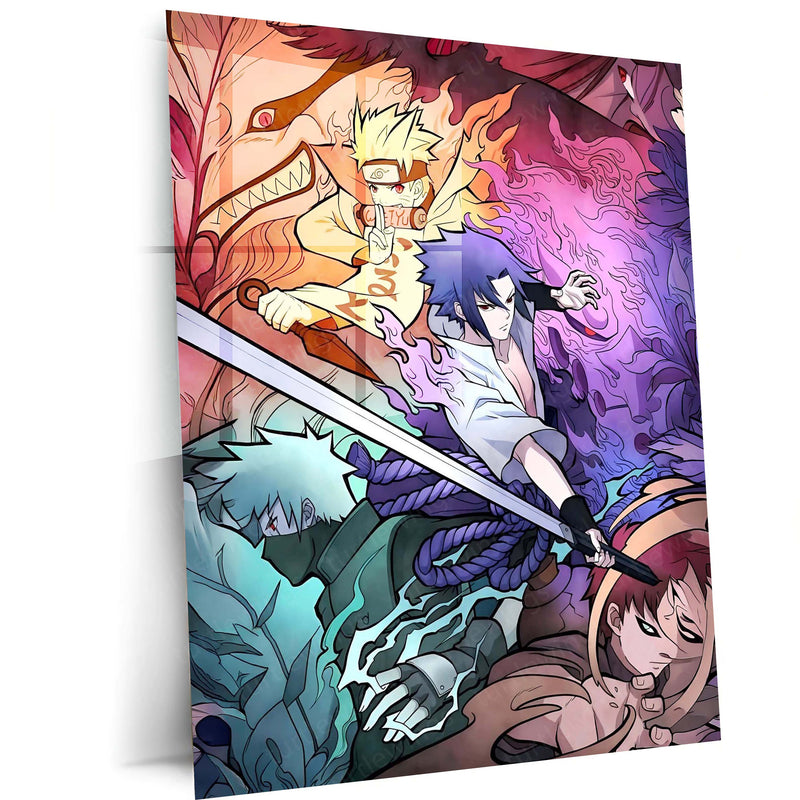 Anime Metal Poster | Naruto Shippuden Team 7 Power Metal Poster | Naruto Sasuke Kakashi Gaara Kurama Anime Wall Art | Premium
