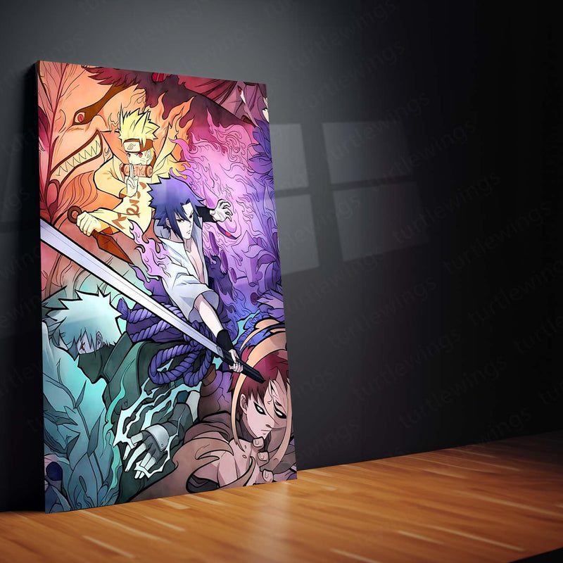 Anime Metal Poster | Naruto Shippuden Team 7 Power Metal Poster | Naruto Sasuke Kakashi Gaara Kurama Anime Wall Art | Premium