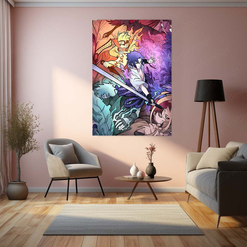 Anime Metal Poster | Naruto Shippuden Team 7 Power Metal Poster | Naruto Sasuke Kakashi Gaara Kurama Anime Wall Art | Premium