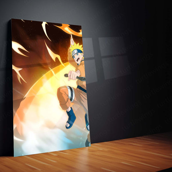 Anime Metal Poster Set of 3 | Naruto | Naruto Uzumaki Rasengan & Nine-Tails Chakra Triptych Wall Art