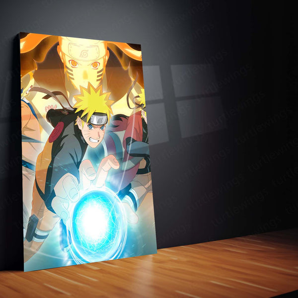 Anime Metal Poster Set of 3 | Naruto | Naruto Uzumaki Rasengan & Nine-Tails Chakra Triptych Wall Art
