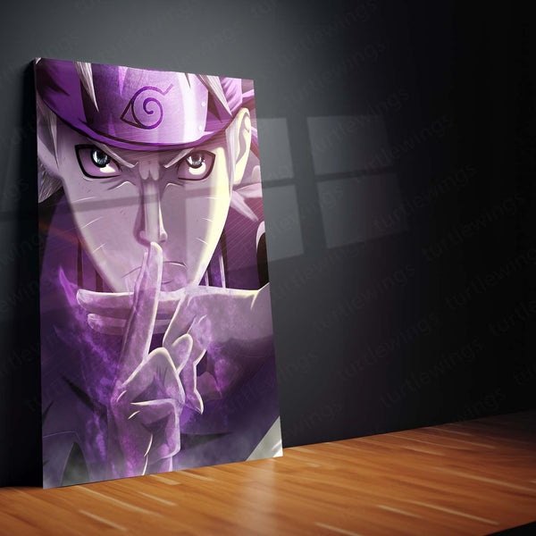 Anime Metal Poster Set of 3 | Naruto | Naruto Uzumaki Hand Sign Purple Chakra Triptych Wall Art