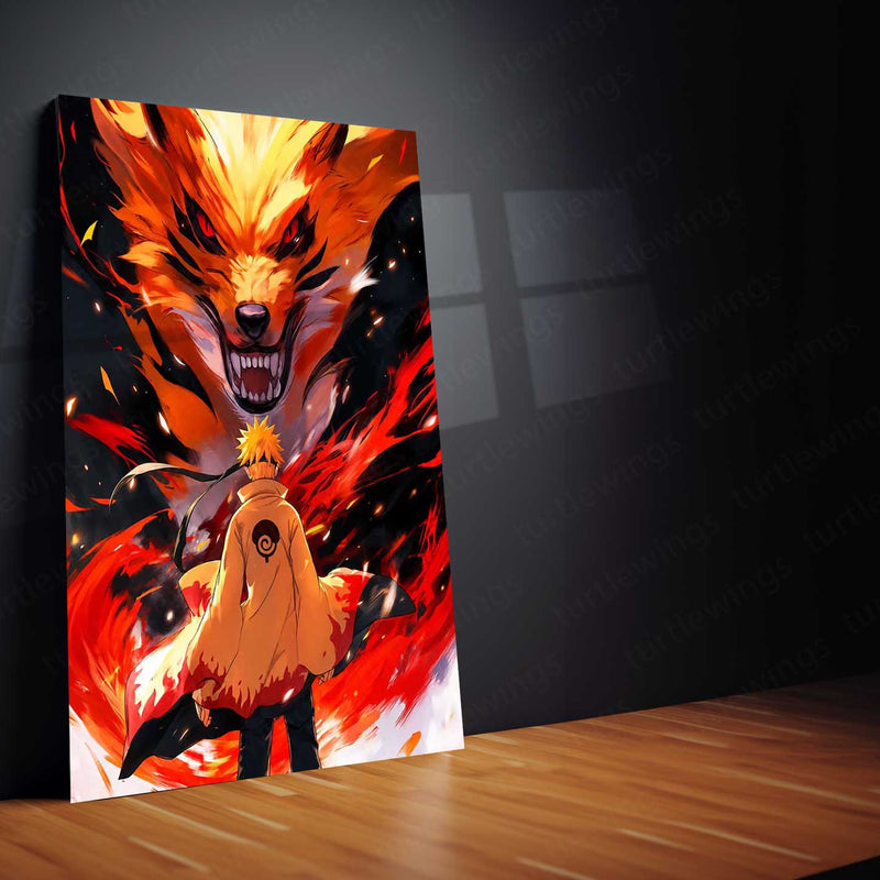 Anime Metal Poster | Naruto Metal Poster | Naruto Uzumaki & Kurama Nine-Tails Wall Art | Epic Shinobi Anime Metal Frame
