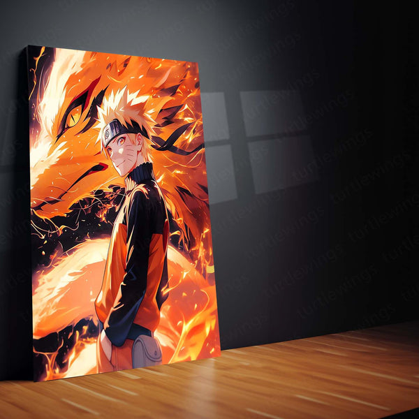 Naruto Uzumaki – Kurama’s Power Unleashed Metal Poster | Nine-Tails Chakra Mode Wall Frame