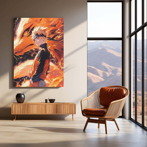 Naruto Uzumaki – Kurama’s Power Unleashed Metal Poster | Nine-Tails Chakra Mode Wall Frame