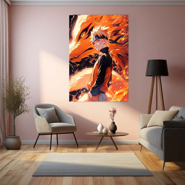 Naruto Uzumaki – Kurama’s Power Unleashed Metal Poster | Nine-Tails Chakra Mode Wall Frame