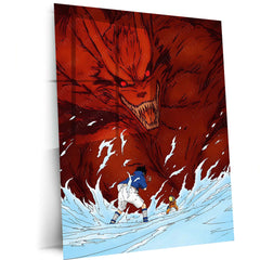 Anime Metal Poster | Naruto Uzumaki & Sasuke Uchiha Nine-Tails Metal Poster | Kurama Battle Anime Wall Art | Naruto Shippuden