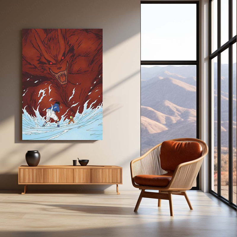Anime Metal Poster | Naruto Uzumaki & Sasuke Uchiha Nine-Tails Metal Poster | Kurama Battle Anime Wall Art | Naruto Shippuden