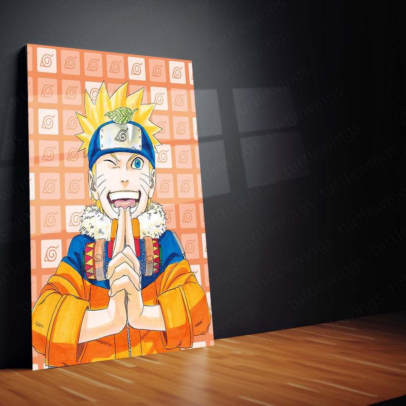 Anime Metal Poster | Naruto Uzumaki Happy Ninja Metal Poster | Hidden Leaf Village Anime Wall Art | Konoha Naruto Metal Print