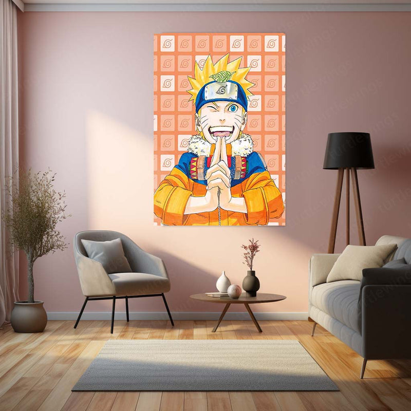 Anime Metal Poster | Naruto Uzumaki Happy Ninja Metal Poster | Hidden Leaf Village Anime Wall Art | Konoha Naruto Metal Print