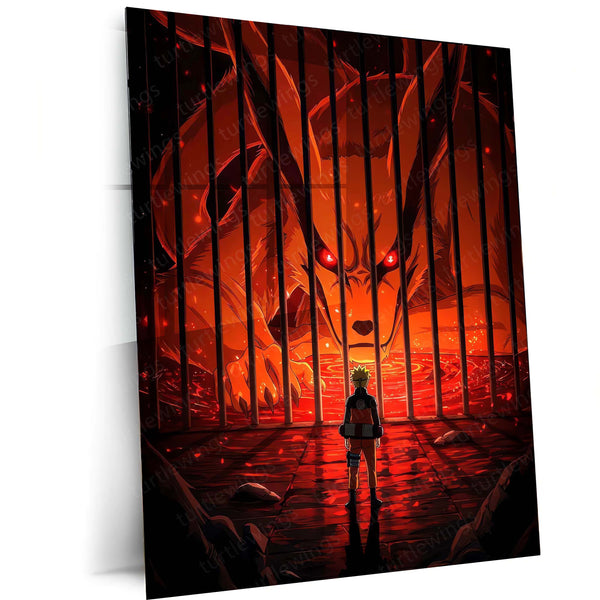 Anime Metal Poster | Naruto & Kurama – The Cage of Power Metal Poster | Nine-Tails Jinchūriki Anime Wall Frame