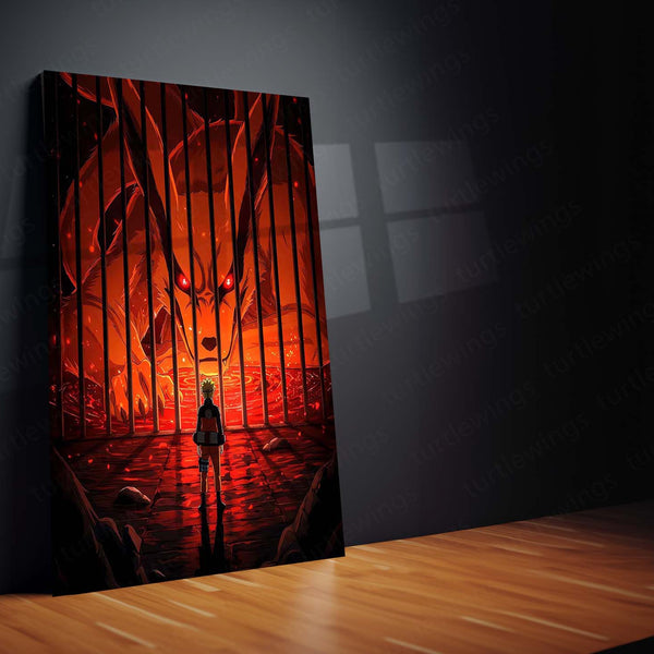 Anime Metal Poster | Naruto & Kurama – The Cage of Power Metal Poster | Nine-Tails Jinchūriki Anime Wall Frame