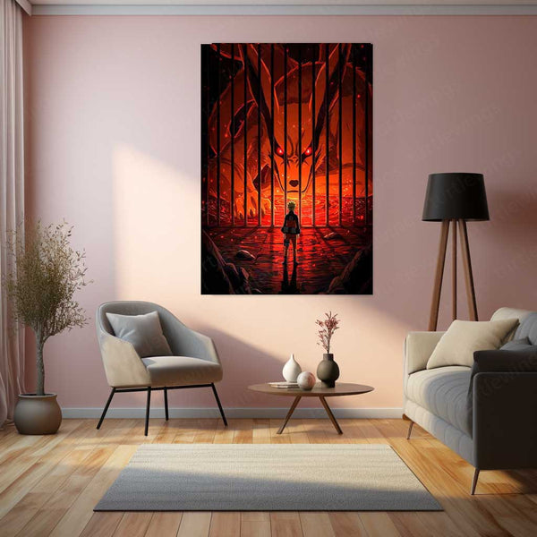 Anime Metal Poster | Naruto & Kurama – The Cage of Power Metal Poster | Nine-Tails Jinchūriki Anime Wall Frame