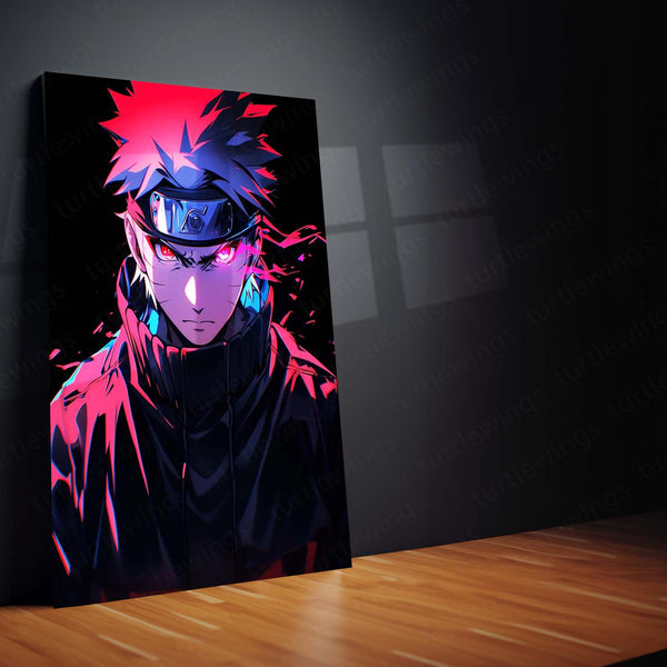 Anime Metal Poster | Naruto with Red Aura Eyes Metal Poster | Demon Fox Chakra Anime Wall Frame