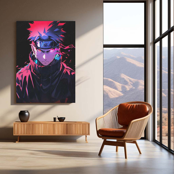 Anime Metal Poster | Naruto with Red Aura Eyes Metal Poster | Demon Fox Chakra Anime Wall Frame