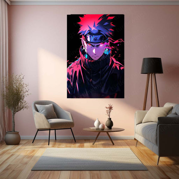 Anime Metal Poster | Naruto with Red Aura Eyes Metal Poster | Demon Fox Chakra Anime Wall Frame