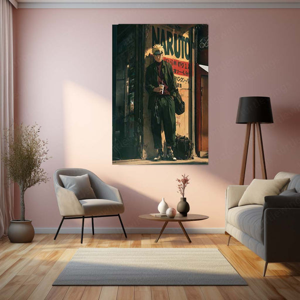 Naruto in Everyday Streetwear | Casual Anime Aesthetic Metal Frame | Urban Ninja Wall Art - TURTLEWINGS 