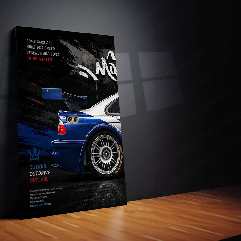 Car Metal Poster Set of 3 | BMW M3 GTR Need for Speed Most Wanted Triptych Wall Art