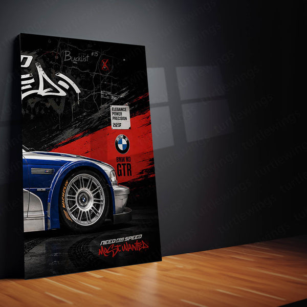 Car Metal Poster Set of 3 | BMW M3 GTR Need for Speed Most Wanted Triptych Wall Art