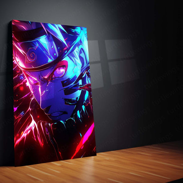 Anime Metal Poster | Neon Fury Naruto – Intense Shinobi Energy Metal Poster | Anime Wall Frame