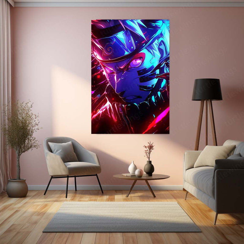 Anime Metal Poster | Neon Fury Naruto – Intense Shinobi Energy Metal Poster | Anime Wall Frame