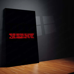 Quote Metal Poster | Never Eat From Any Plate Metal Frame | Discipline & Self-Respect Quote Wall Art | Premium Motivational Metal Poster