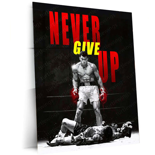Never Give Up – Dominant Boxer Standing Over Opponent Metal Frame - TURTLEWINGS 