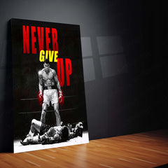 Never Give Up – Dominant Boxer Standing Over Opponent Metal Frame - TURTLEWINGS 