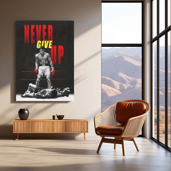 Never Give Up – Dominant Boxer Standing Over Opponent Metal Frame - TURTLEWINGS 