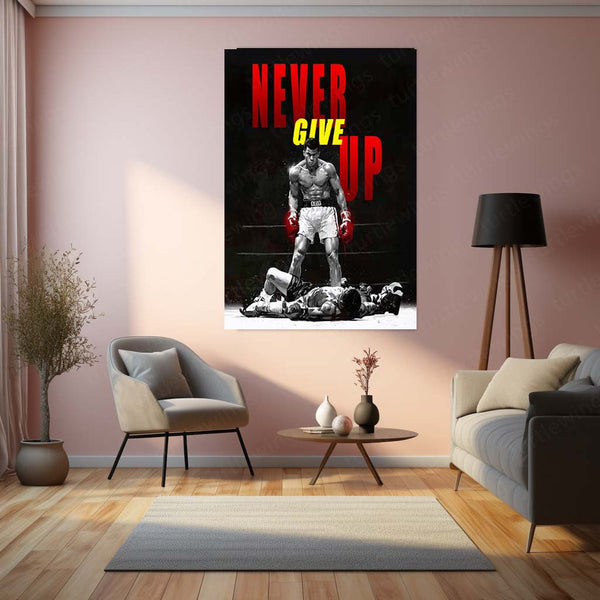 Never Give Up – Dominant Boxer Standing Over Opponent Metal Frame - TURTLEWINGS 