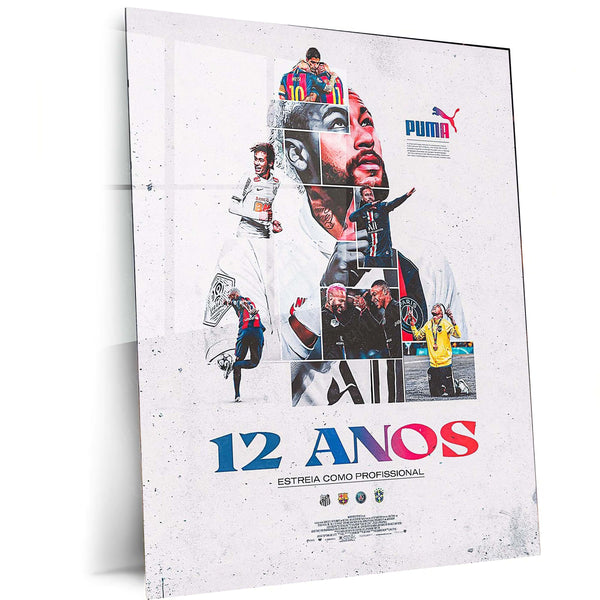 Neymar – 12 Anos Tribute Metal Poster | Brazilian Football Icon Wall Frame