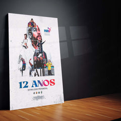 Neymar – 12 Anos Tribute Metal Poster | Brazilian Football Icon Wall Frame