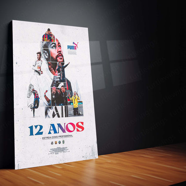 Neymar – 12 Anos Tribute Metal Poster | Brazilian Football Icon Wall Frame