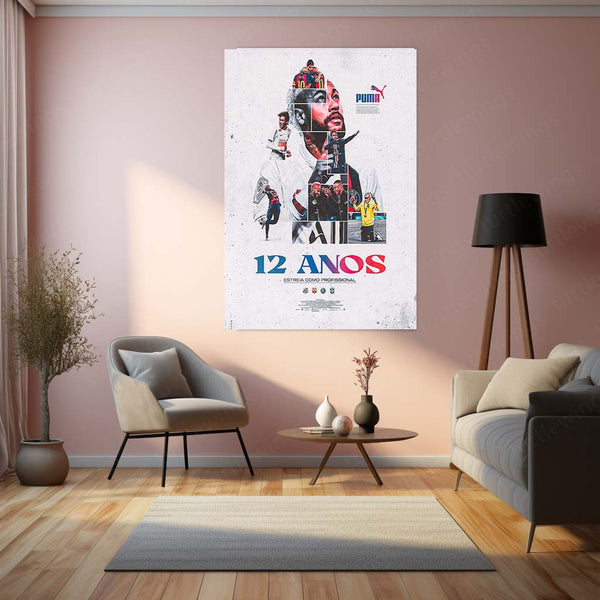 Neymar – 12 Anos Tribute Metal Poster | Brazilian Football Icon Wall Frame