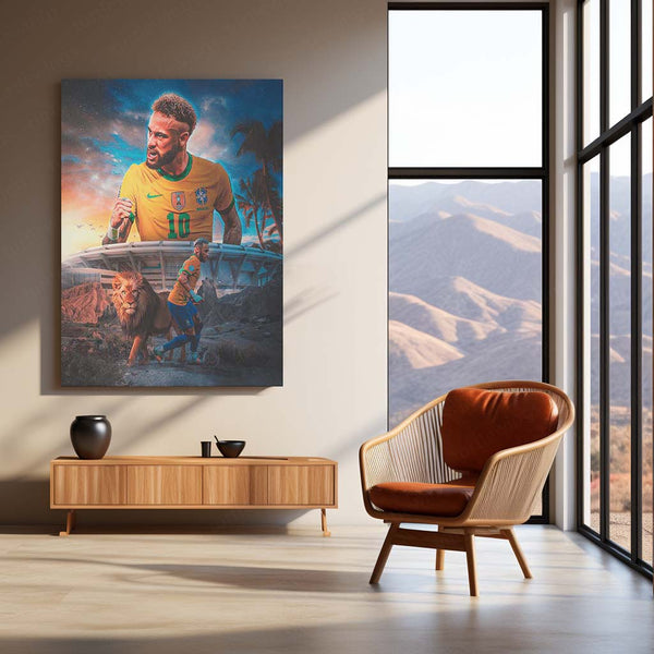 Neymar Jr – The Lion of Brazil Metal Poster | Football Superstar Wall Frame