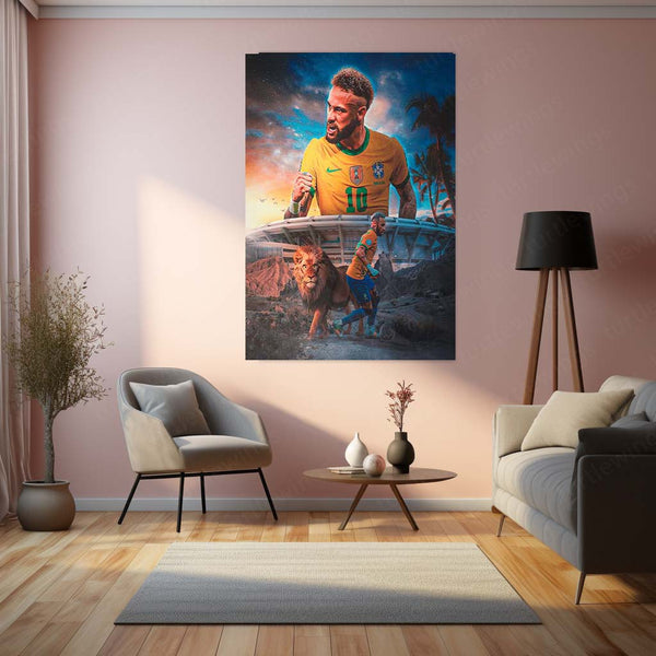 Neymar Jr – The Lion of Brazil Metal Poster | Football Superstar Wall Frame