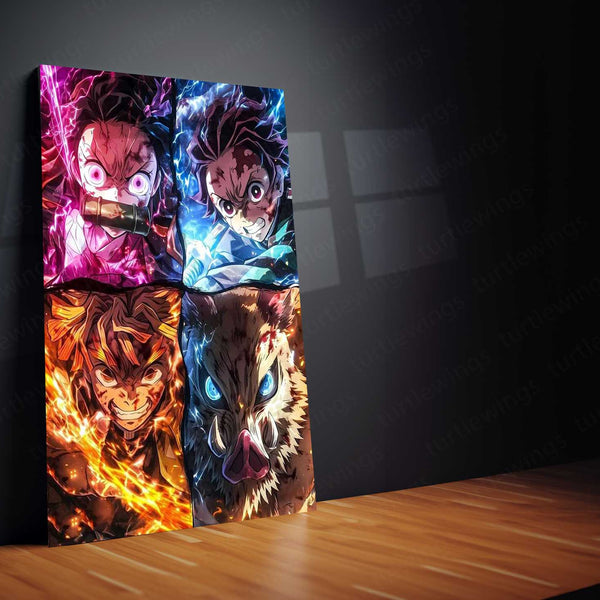 Demon Slayer Team Metal Poster – Tanjiro, Nezuko, Zenitsu & Inosuke Wall Frame (A0 Edition)