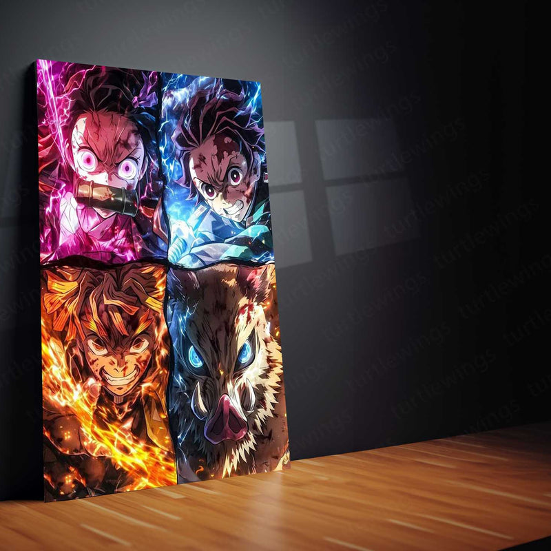 Demon Slayer Team Metal Poster – Tanjiro, Nezuko, Zenitsu & Inosuke Wall Frame (A0 Edition)