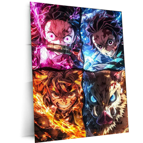 Demon Slayer Team Metal Poster – Tanjiro, Nezuko, Zenitsu & Inosuke Wall Frame (A0 Edition)