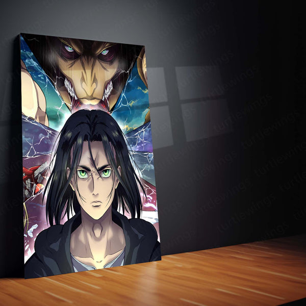 Anime Metal Poster Set of 3 | Attack on Titan | Eren Yeager & Titans Triptych Wall Art | Anime Aluminum Metal Print