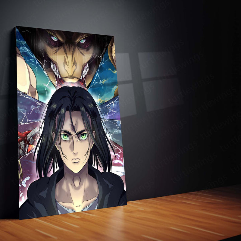 Anime Metal Poster Set of 3 | Attack on Titan | Eren Yeager & Titans Triptych Wall Art | Anime Aluminum Metal Print