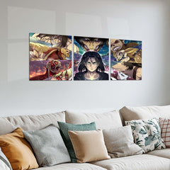 Anime Metal Poster Set of 3 | Attack on Titan | Eren Yeager & Titans Triptych Wall Art | Anime Aluminum Metal Print
