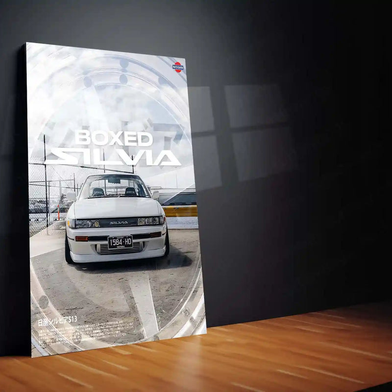 Car Metal Poster | Nissan Silvia S13 – Boxed Edition | JDM Classic Car Metal Frame | Retro Drift Wall Art