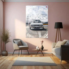 Car Metal Poster | Nissan Silvia S13 – Boxed Edition | JDM Classic Car Metal Frame | Retro Drift Wall Art